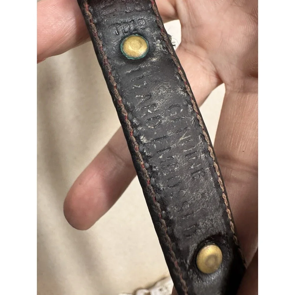 Genuine Hard Embossed Italian Leather VTG Dog Collar 18” with Crowns Accents